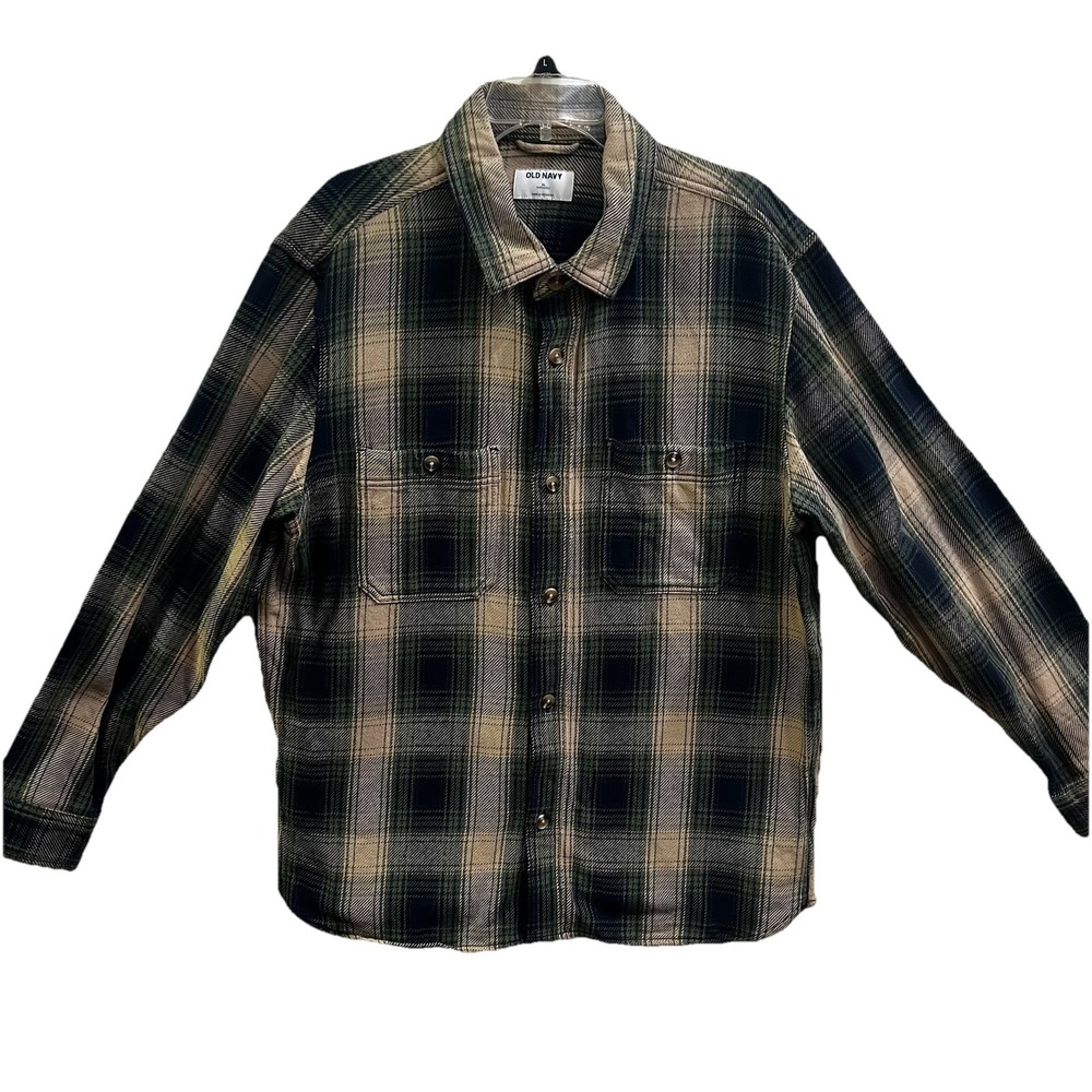 Old‎ Navy Plaid Button Up Long Sleeve Flannel Shirt Size XL Oversize 100% Cotton